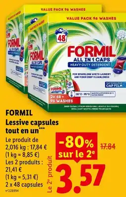 Lidl Formil lessive capsules tout en un offre