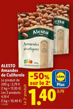 Lidl Alesto amandes de californie offre