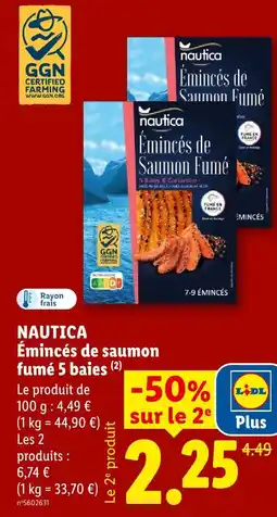 Lidl Nautica émincés de saumon fumé 5 baies offre