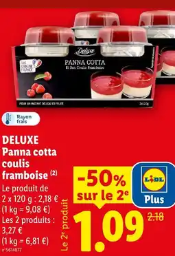Lidl Deluxe panna cotta coulis framboise offre