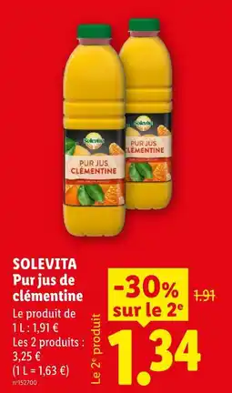 Lidl Solevita pur jus de clémentine offre