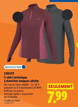 Lidl Crivit t-shirt technique à manches longues adulte offre