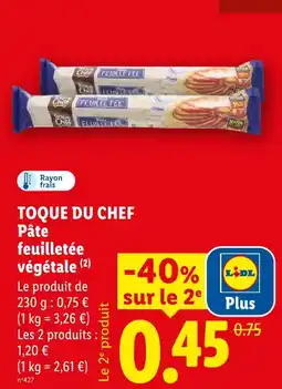 Lidl Toque du chef pâte feuilletée végétale offre
