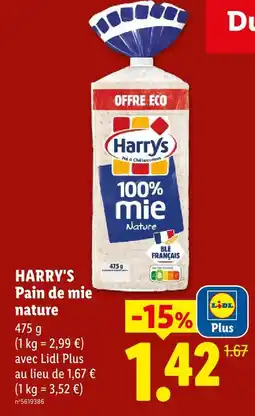 Lidl Harry's pain de mie nature offre
