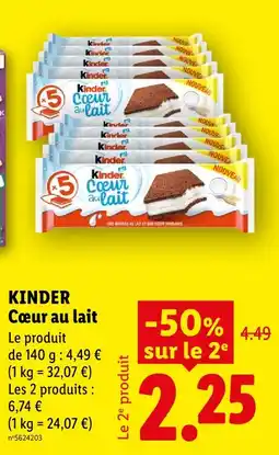 Lidl Kinder cœur au lait offre