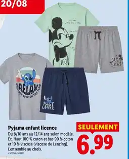 Lidl Pyjama enfant licence offre