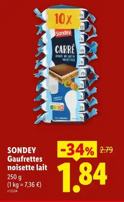 Lidl Sondey gaufrettes noisette lait offre