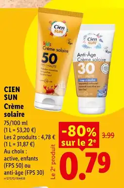 Lidl Cien sun crème solaire offre