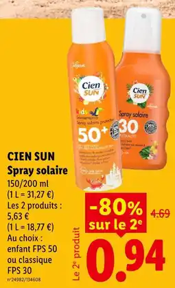 Lidl Cien sun spray solaire enfant offre