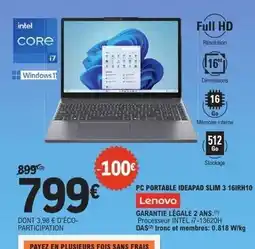 E.Leclerc Lenovo - pc portable ideapad slim 3 16irh10 offre