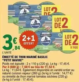 E.Leclerc Petit navire - emiette de thon mariné basilic offre