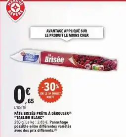 E.Leclerc Express Pate brisée prête à dérouler tablier blanc offre