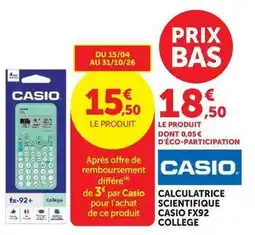Hyper U Casio - calculatrice scientifique fx92 college offre