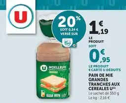 Hyper U Pain de mie grandes tranches aux cereales offre