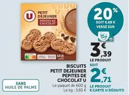 Hyper U U - biscuits soit petit dejeuner pepites de chocolat offre