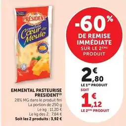 Hyper U Président - emmental pasteurise offre