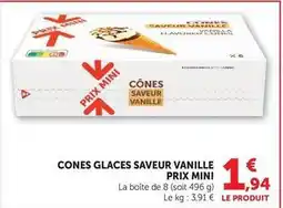 Super U Prix mini - cones glaces saveur vanille offre