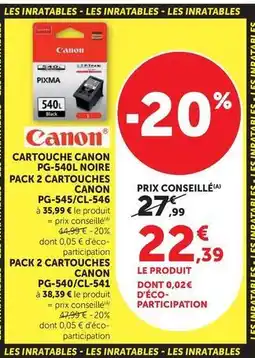 Super U Canon - cartouche pg-540l noire pack 2 cartouches pg-545/cl-546 offre