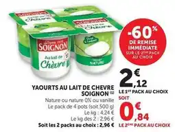 Super U Soignon - yaourts au lait de chevre offre