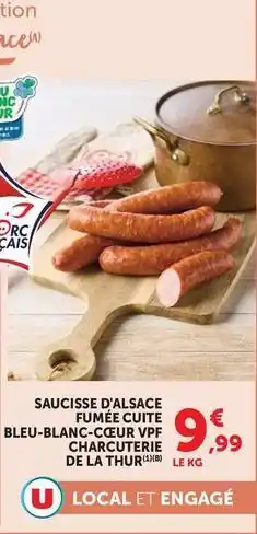 U Express U - saucisse d'alsace fumee cuite bleu-blanc-cœur vpf charcuterie de la thur offre