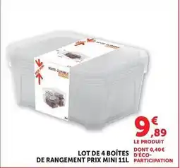Super U Prix mini - lot de 4 boîtes de rangement 11l offre