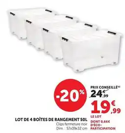 Super U Dim - lot de 4 boîtes de rangement 50l offre