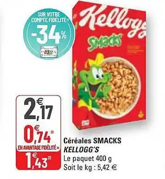 G20 Céréales Smacks Kellogg's offre