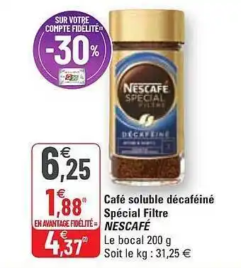 G20 Café Soluble Décaféiné Spécial Filtre Nescafé offre