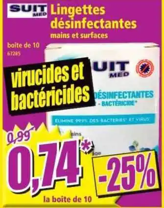 Norma Lingettes Désinfectantes Mains Et Surfaces Suit Med offre