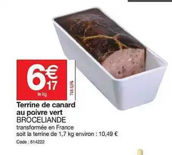 Promocash Terrine De Canard Au Poivre Vert Broceliande offre