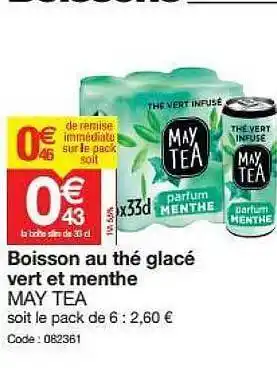 Promocash Boisson Au Thé Glacé Vert Et Menthe May Tea offre