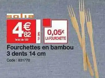 Promocash Fourchettes En Bambou 3 Dents 14 Cm offre