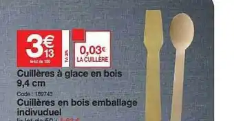 Promocash Cuillères à Glace En Bois 9.4 Cm offre