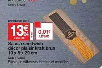 Promocash Sacs à Sandwich Décor Plaisir Kraft Brun 10 X 5 X 29 Cm offre