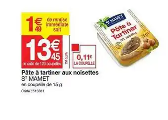 Promocash Pâte à Tartiner Aux Noisettes St Mamet offre