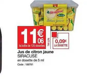 Promocash Jus De Citron Jaune Siracuse offre