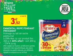 Intermarché Hyper PRÉSIDENT Emmental Râpé Fondant offre