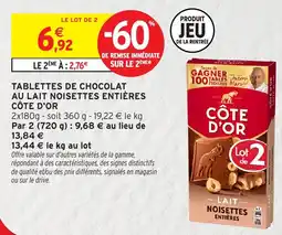 Intermarché Hyper CÔTE D'OR TABLETTES DE CHOCOLAT AU LAIT NOISETTES ENTIÈRES offre