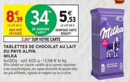 Intermarché Milka Tablettes de chocolat au lait offre