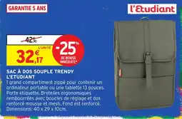 Intermarché Hyper l'Etudiant SAC À DOS SOUPLE TRENDY offre