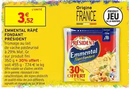 Intermarché PRÉSIDENT Emmental Râpé Fondant offre