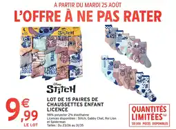 Intermarché Lot de 15 paires de chaussettes enfant licence offre