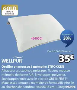 JYSK WELLPUR Oreiller en mousse à mémoire STROKKEN offre