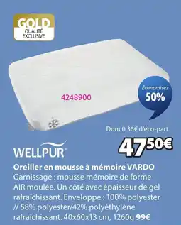 JYSK WELLPUR Oreiller en mousse à mémoire VARDO offre