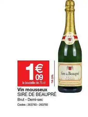 Promocash Vin Mousseux Sire De Beaupré offre