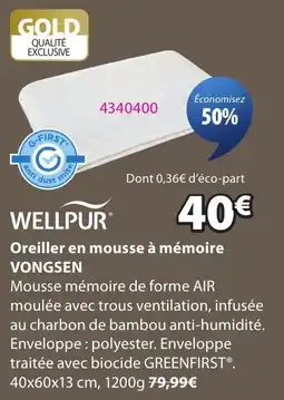JYSK WELLPUR Oreiller en mousse à mémoire VONGSEN offre