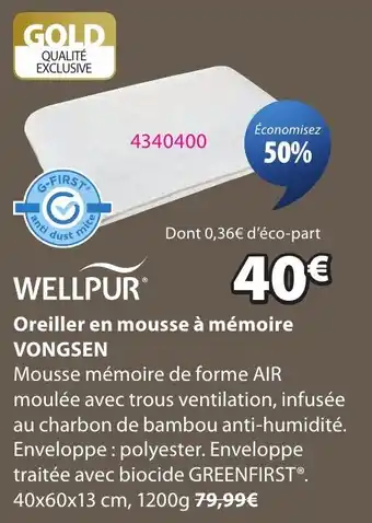 WELLPUR Oreiller en mousse à mémoire VONGSEN