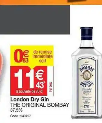 Promocash London Dry Gin The Orginal Bombay offre