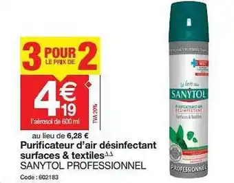 Promocash Purificateur D'air Désinfectant Surface & Textiles Sanytol Professionnel offre