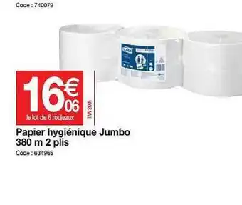 Papier Hygiénique Jumbo 308 M 2 Plis